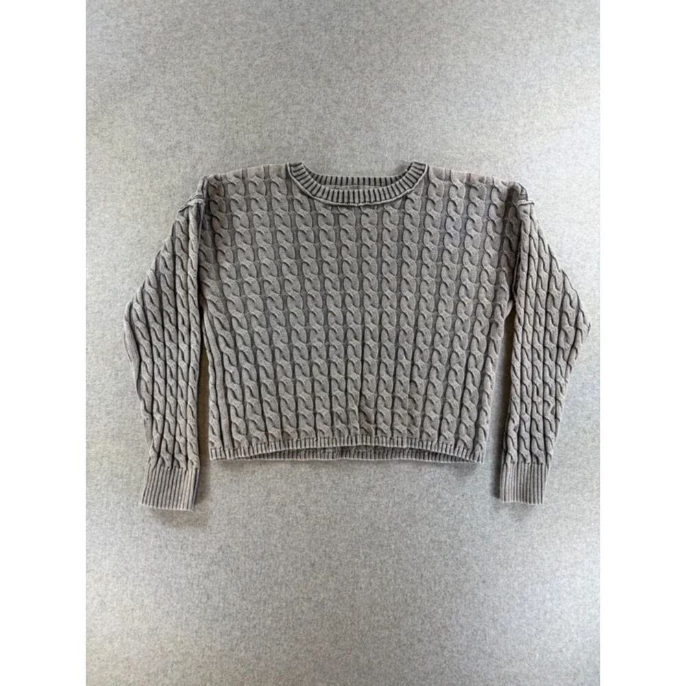 Wonder Nation Girls XXL 18 Gray Cable Knit Crewneck Sweater Acid Wash 3280